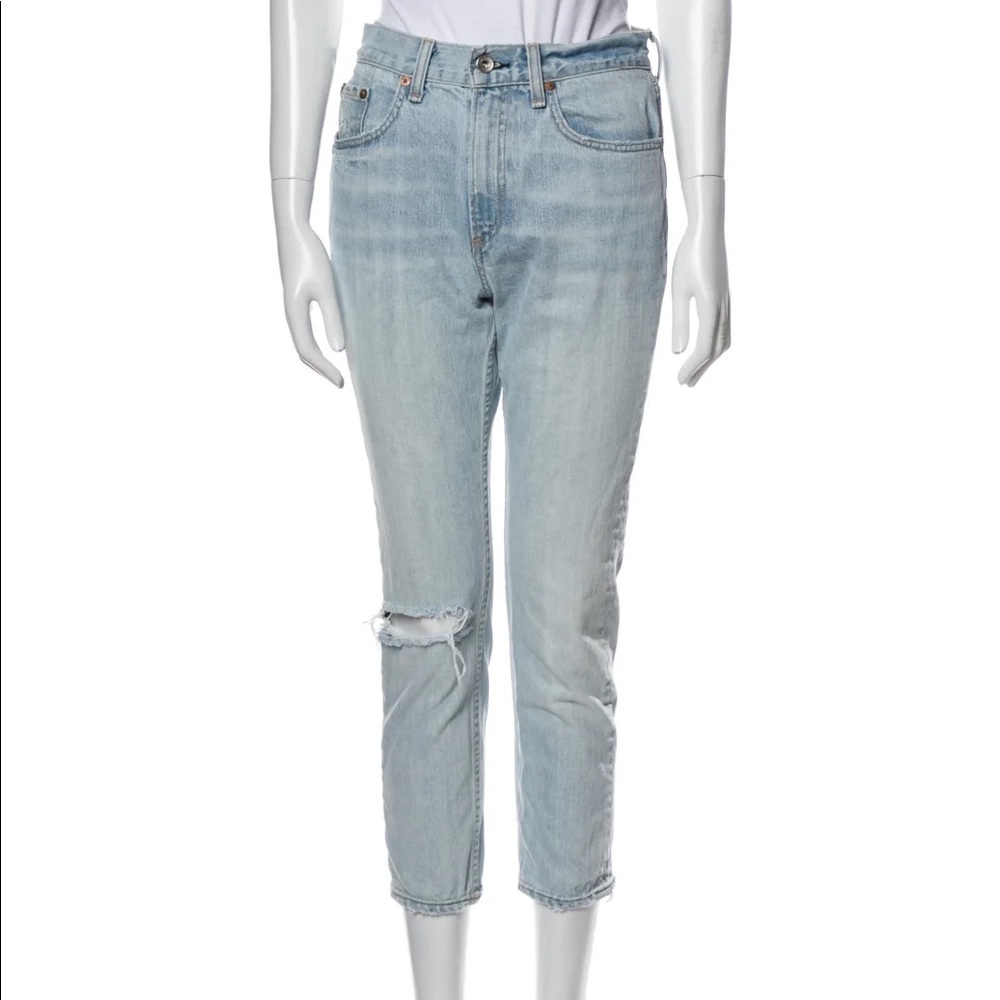 Rag & Bone mid rise Straight Leg Jeans light wash distressed crop
